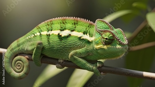Wallpaper Mural Vibrant green chameleon perched on branch in natural habitat Torontodigital.ca