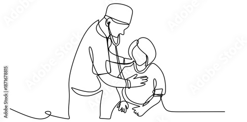 Continuous line drawing of a male and female doctor standing together  medical professionals  teamwork  and health care illustration