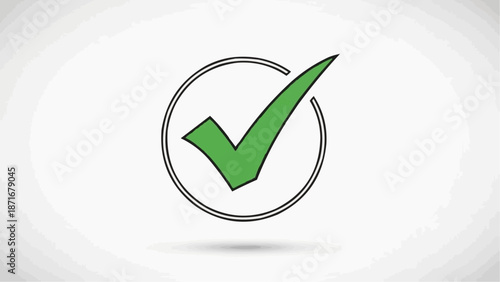 Green checkmark within a circle symbolizing confirmation and completion of a task or approval