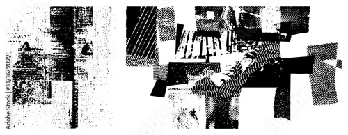 Abstract Geometric Composition with Halftone Textures and Bold Shapes