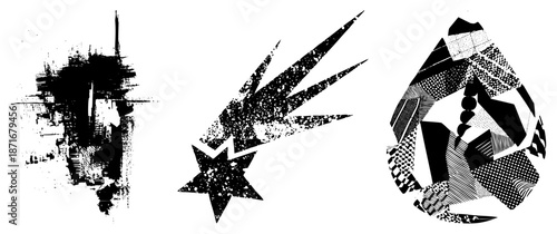 Abstract Black and White Graphic Elements with Textured