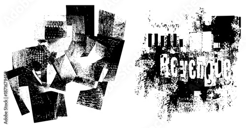 Bold Halftone Text "Revenge" with Abstract Geometric Shapes