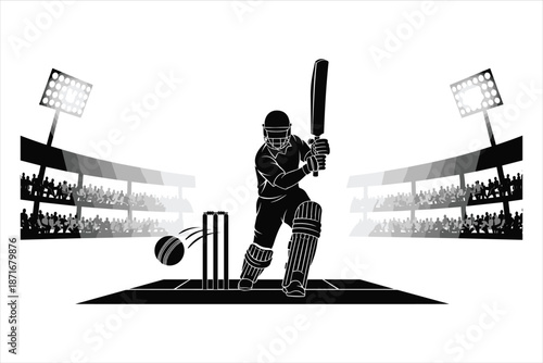 Cricket player batting ball sport action silhouette