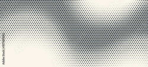 Hexagon Shapes Vector Abstract Geometric Technology Oscillation Wave Isolated on Light Background. Halftone Hex Retro Simple Pattern. Minimal 80s Style Dynamic Tech Wallpaper