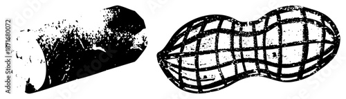 Stylized Peanut and Log Vector Illustration with Halftone Texture