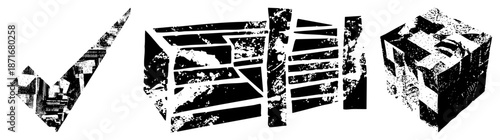 Abstract Geometric Symbols with Halftone Texture and Isolated Design