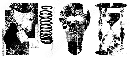 Abstract Geometric Shapes and Objects in Halftone Vector Art