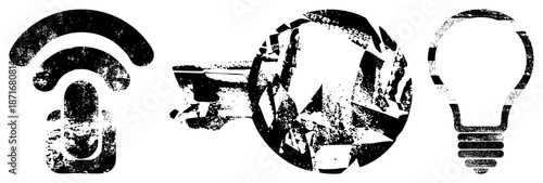 Grunge Styled of Wi Fi, Globe, and Lightbulb in Vector Design