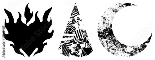 Fiery Heart, Triangle, and Textured Symbols