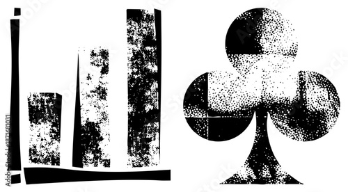 Abstract Bar Graph and Club Symbol in Halftone Dot