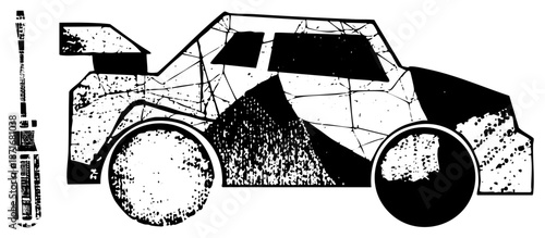 Vintage Screwdriver and Cracked Car Silhouette Vector Illustration