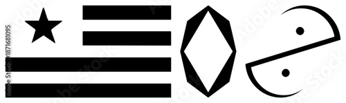 Abstract Symbol Set Featuring Star, Stripes, Diamond, and Yin Yang