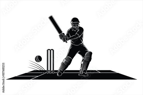 Cricket player batting ball sport action silhouette