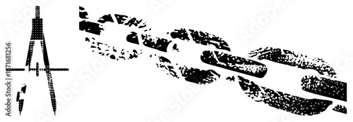 Geometric Drafting Compass and Distressed Chain Vector Set