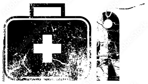 Grunge Styled First Aid Kit and Medical Symbol