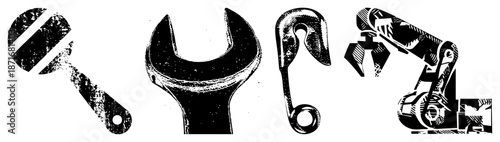 Industrial Tools and Machinery in Bold Graphic Style