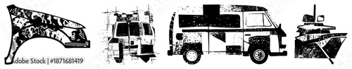 Vintage Vehicle Silhouettes in Halftone Vector Art