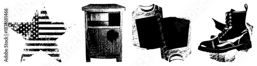 Star, Wooden Cabinet, T Shirt, and Military Boot Vector