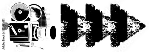 Vintage Film Projector and Grunge Arrow Vector