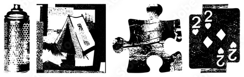 Four Graphic Elements in High Contrast Halftone Style