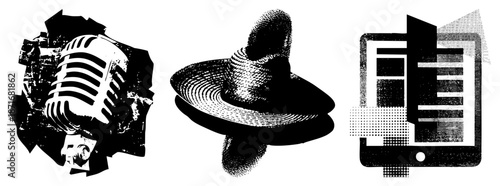Vintage Microphone, Sombrero Hat, and Tablet Device Vector