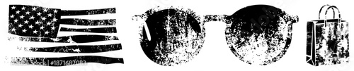 Grunge Styled American Flag, Sunglasses, and Shopping Bag Vector