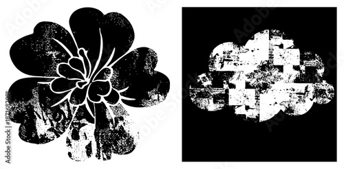 Stylized Flower and Abstract Cloud Vector Graphics with Halftone Texture
