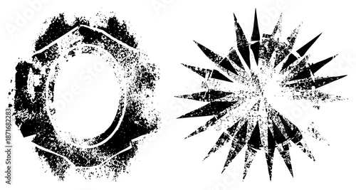 Grunge Textured Hex Nut and Starburst Graphic Elements