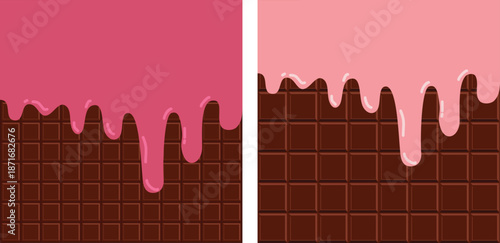 chocolate bricks background with pink cream melted on it for social media post