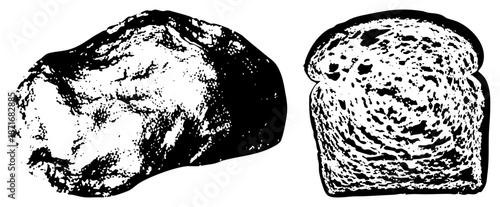 Black and White Halftone Illustration of Rock and Sliced Bread