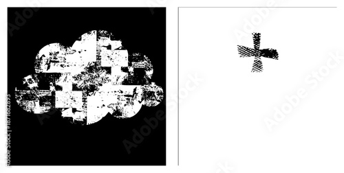 Abstract Grunge Cloud with Textured Halftone