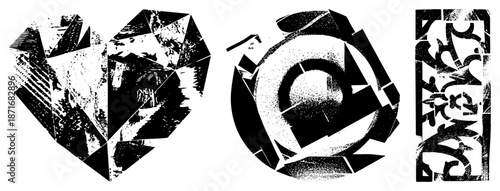 Abstract Geometric Shapes with Halftone Textures and Fragmented