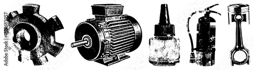 Mechanical Components and Industrial Tools in Vector Illustration