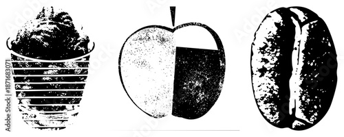 Halftone Coffee Cup, Slice, and Bean in Vector Style