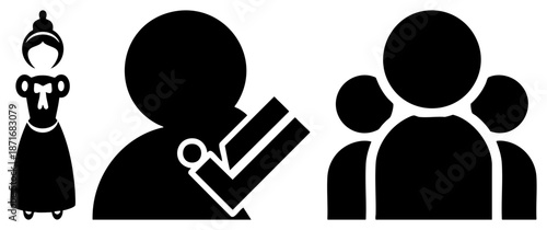 Three Black Silhouetted Nurse, Checked User, Group People