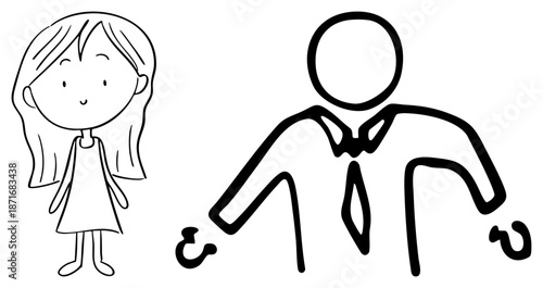 Simple Art of Girl and Businessman Standing Together