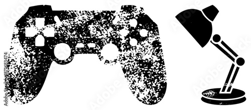 Distressed Gaming Controller and Desk Lamp Vector