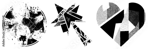 Abstract Geometric Logos with Distressed Textures and Halftone