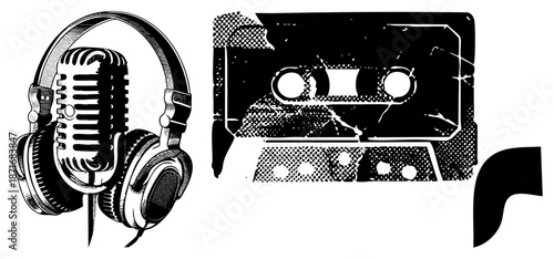 Vintage Microphone and Cassette Tape Gear