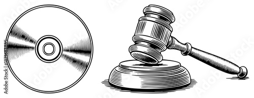 Legal Judgment Symbolized by Gavel and CD Disc