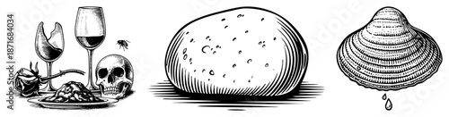 Gothic Still Life with Skull, Wine, Rose and Elements