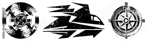 Vintage Compass, Speedster Jet, and Record Vinyl Disc