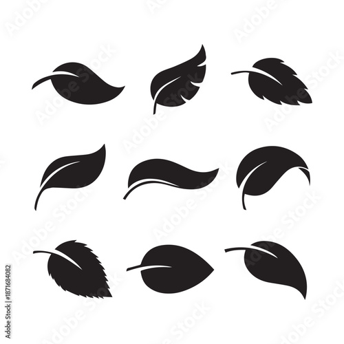 Leaves vector set on white background silhouette vector 