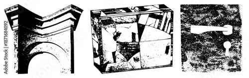 Abstract Architectural Forms and Geometric Door Handle Silhouettes