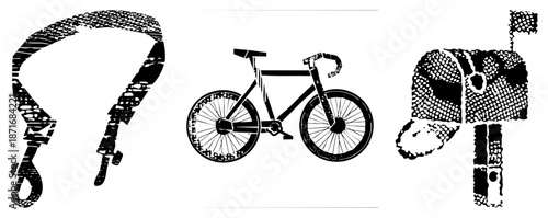 Stylized Halftone of Hitch Hook, Bicycle, and Mailbox in Vector Design