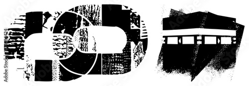 Abstract Geometric Shapes with Halftone Texture and Bold