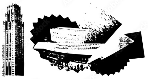 Abstract Urban Architecture Silhouette with Dynamic Arrow Vector Graphic