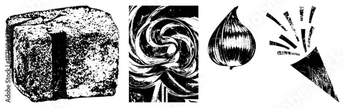 Abstract Black and White Graphic Elements with Halftone Texture