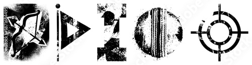 Vintage Grunge Bow, Play Button, Dice, Cricket Ball, Target Symbols