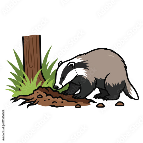 A badger digging in the dirt